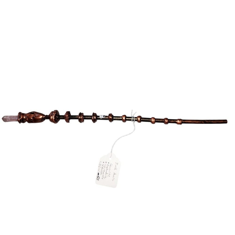 Pink Aura Quartz‎ Crystal Wand Copper Tone Rustic Mystical Spiritual Ritual Tool